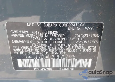 2024 Subaru Crosstrek Premium из США, поврежденный, VIN JF2GUADC9RH202736